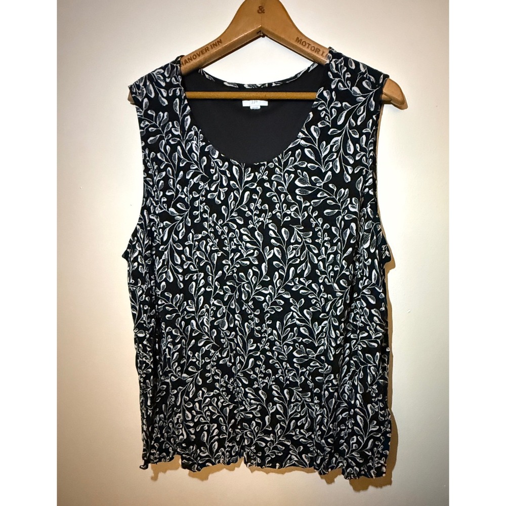 J. Jill Black White Botanical Leaf Print Sleeveless Shell Tank Top Rayon Lining